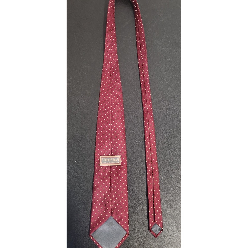Andrew Scott Vintage Maroon Polka Dot Tie 58" Handmade 100% Silk - Picture 5 of 9